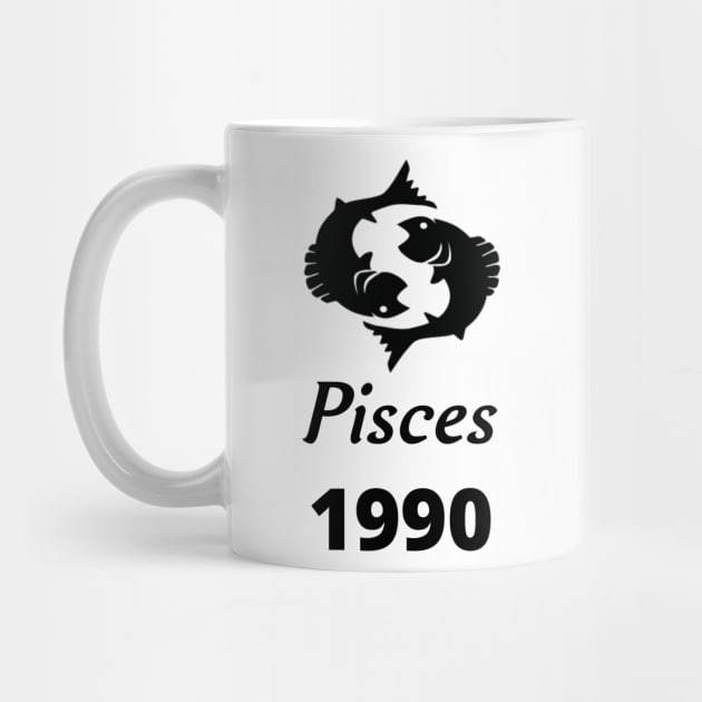 Black Zodiac Birthday Pisces 1990 by Down Home Tees